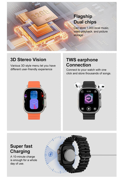 DT Ultra 3 Pro Smart Watch HD AMOLED Screen 32GB MP3 MP4 Player  APP Store GPS Navigator ChatGPT NFC Sports Smartwatch Men Women