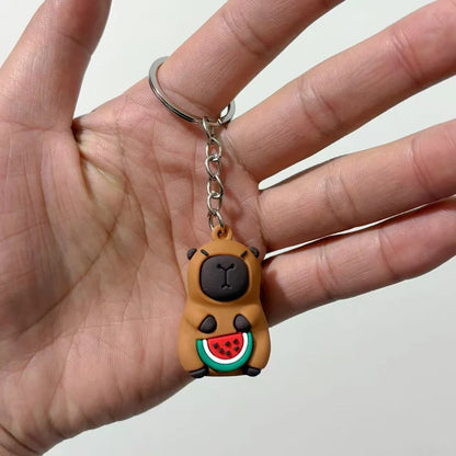 Cute Capybara Keychain Doll Hugging Fruit Series Pendant Cycling Backpack Key Pendant Accessories Ugly Cute Pvc Soft Rubber