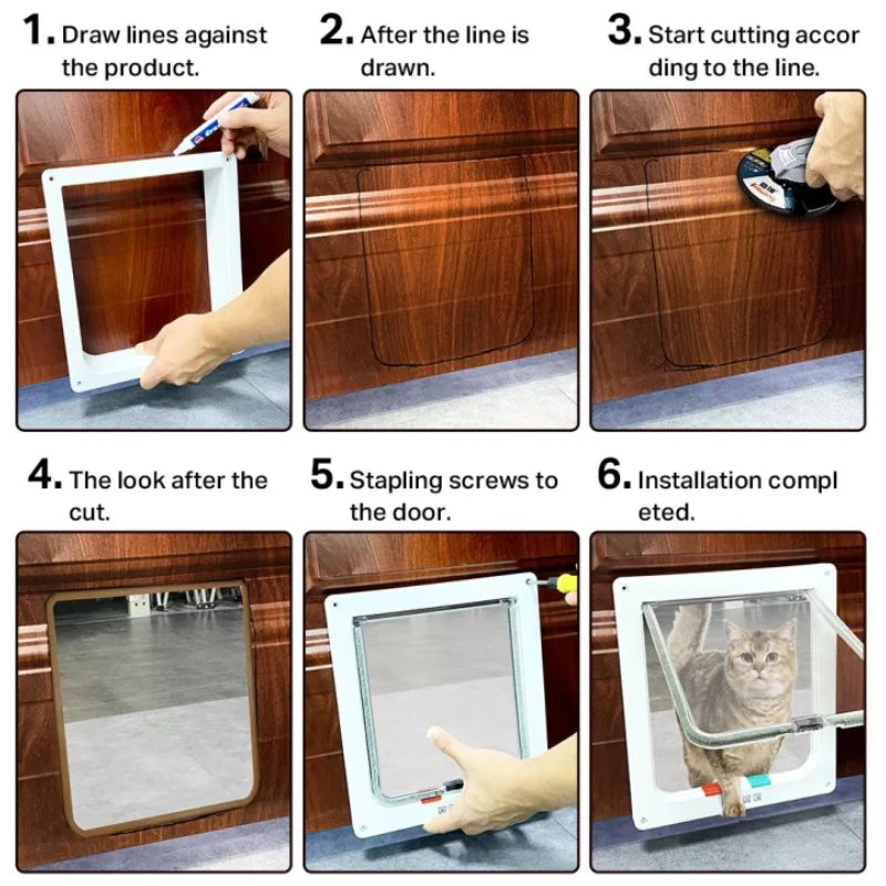 Cat Flap Door Magnetic Pet Door with 4 Way Lock for Cats Controllable ABS Plastic Gate Puppy Kitten Safety in&out Pet Doors Kit