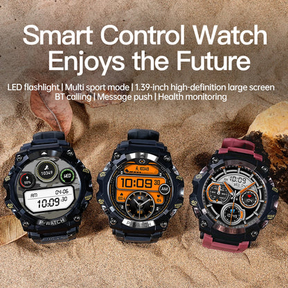 Outdoor Sport Smart Watch LED Flashlight Health Monitor Bracelet Bluetooth Make Answer Call Waterproof Men Military Smartwatch