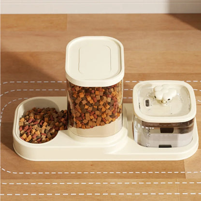 2 in 1 Automatic Pet Feeder Water Fountain Cat Dog Food Bowl with Circulating Flow Anti-Slip Splash Proof Slow Feeding Dish