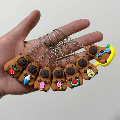 Cute Capybara Keychain Doll Hugging Fruit Series Pendant Cycling Backpack Key Pendant Accessories Ugly Cute Pvc Soft Rubber