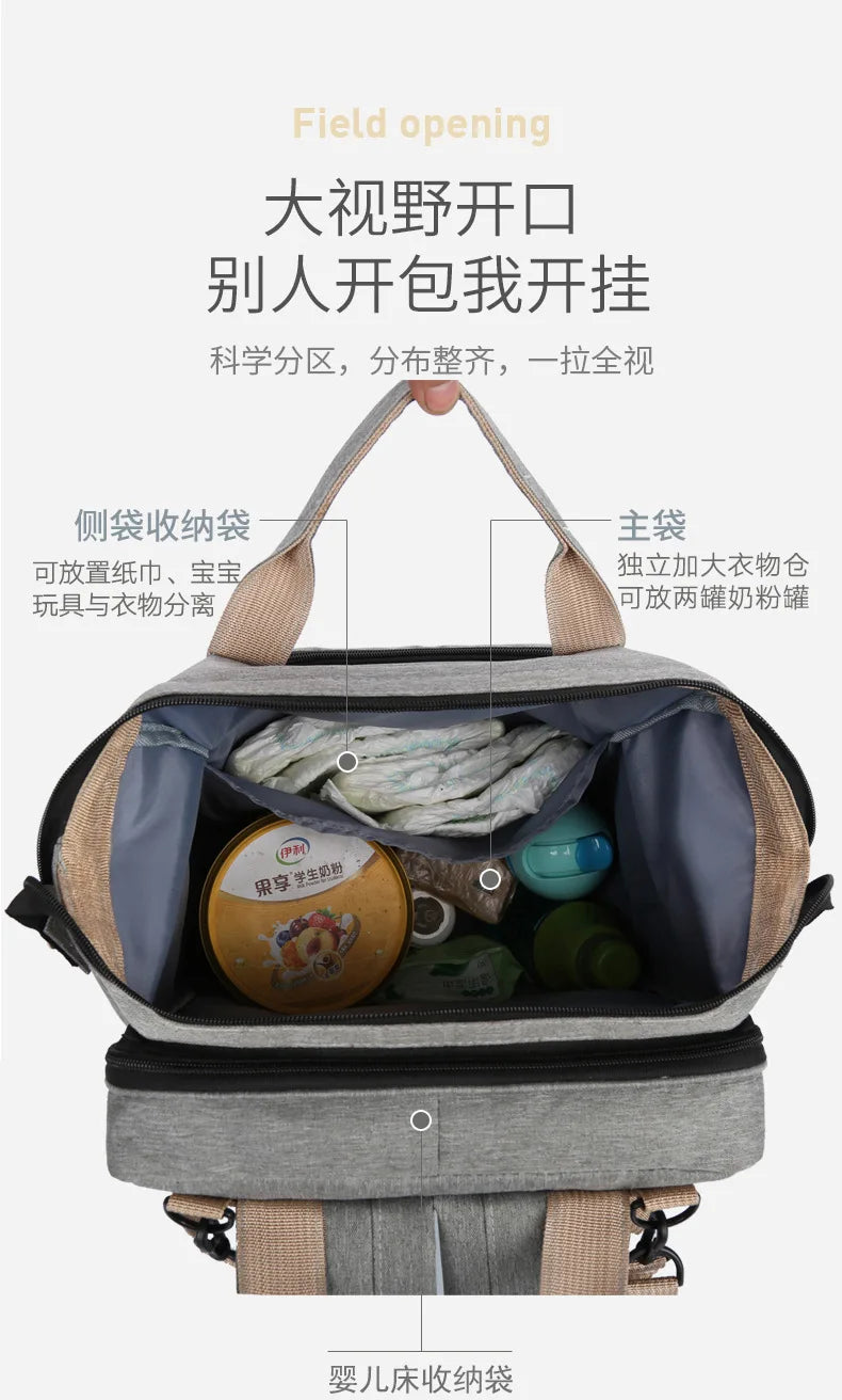 Folding Mommy Bag Multipurpose Portable Folding Crib Bed Large-capacity Baby Backpack Female Mommy Outting Bag Diaper Bags