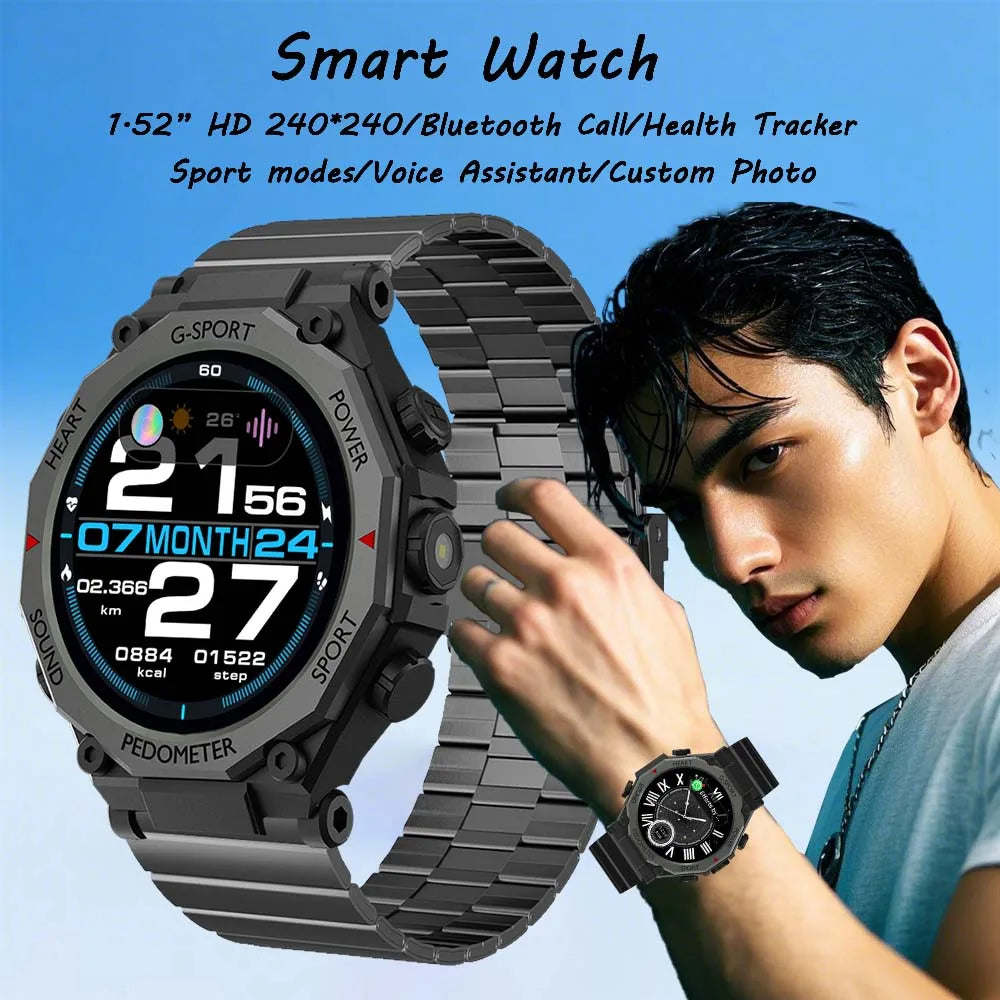 Outdoors Watches Men And Women 1.52”HD Bluetooth Call Health Tracking Alarm Clock Flashlight Sports Multifunction SmartWatches