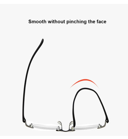 Men's Anti Blue Light Blocking Reading Glasses Cut Frameless Metal HD Lens Eyewear Women Prescription Presbyopic Glasses +400
