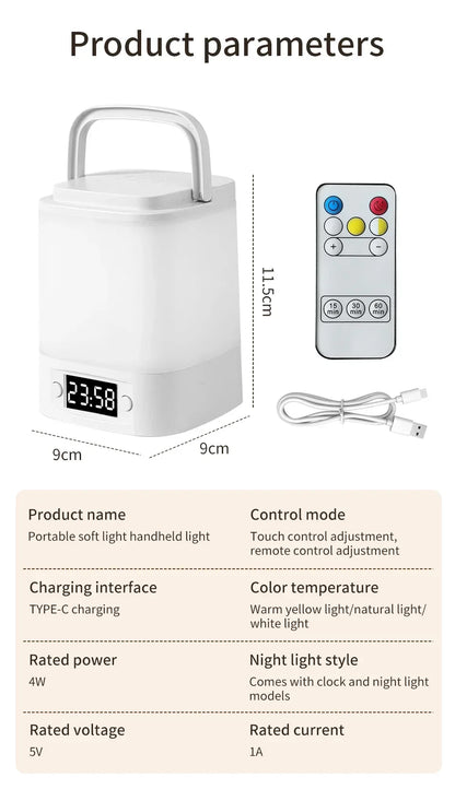 Touch Dimmable LED Night Lamp with Remote Clock Time Display or not Eye Protection Reading Lamp Bedside Night Light Rechargeable