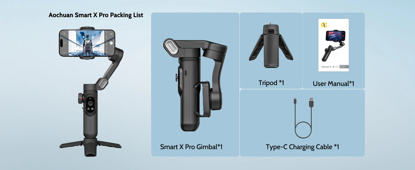 AOCHUAN Smart XPro Smartphone 3 Axis Gimbal Stabilizer For iPhone and Android Smartphone Shooting Video With fill light effect