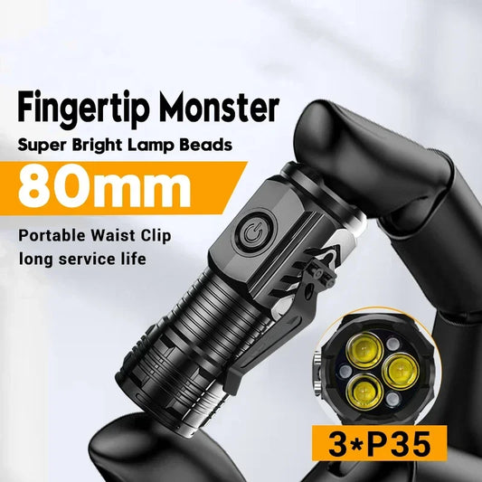 Powerful 3LED Super Bright Flashlight Portable Mini Burst Flash Torch Rechargeable Emergency Spotlight with Pen Clip Tail Magnet