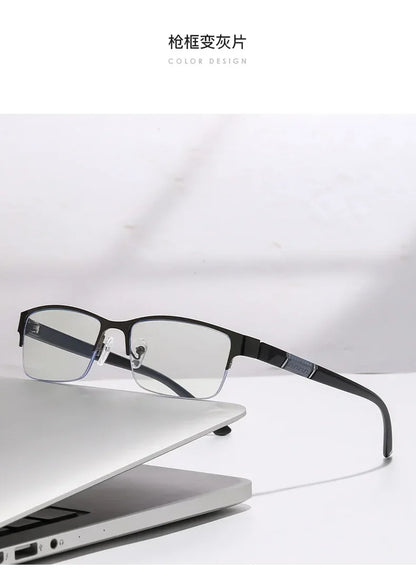 Metal Frame Far Sighted Eyeglasses with Sunshades Smart Photochromic Multifocal Reading Glasses Men Business Presbyopia Eyewear