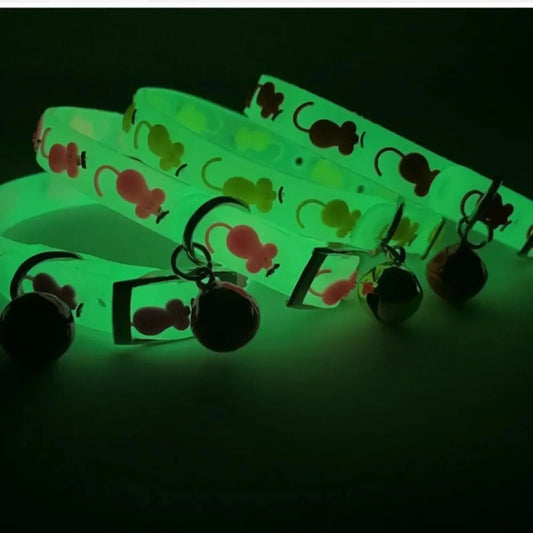 Luminous Cat Necklace Glowing Small Dog CatCollar Anti-Loss Fluorescent Silicone CatBell Collar Neck Ring Pet Cat Accessories