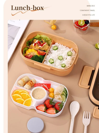 1200ML Double Layer Lunch Box Portable Compartment Salah Fruit Food Box Microwave Lunch Fork and Spoon Picnic Fresh Box