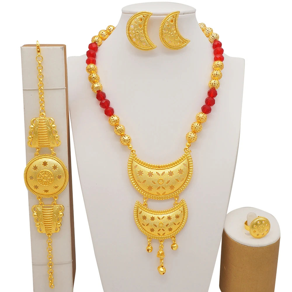 2023 Fine Jewelry Sets For Women Dubai Bridal Wedding Gifts Necklace Bracelet Earrings Ring Jewellery Set African Bead jewelry