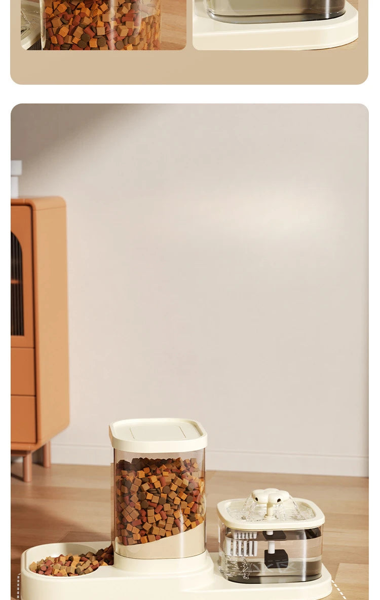 2 in 1 Automatic Pet Feeder Water Fountain Cat Dog Food Bowl with Circulating Flow Anti-Slip Splash Proof Slow Feeding Dish
