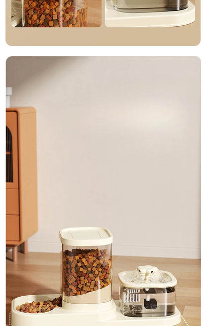 2 in 1 Automatic Pet Feeder Water Fountain Cat Dog Food Bowl with Circulating Flow Anti-Slip Splash Proof Slow Feeding Dish