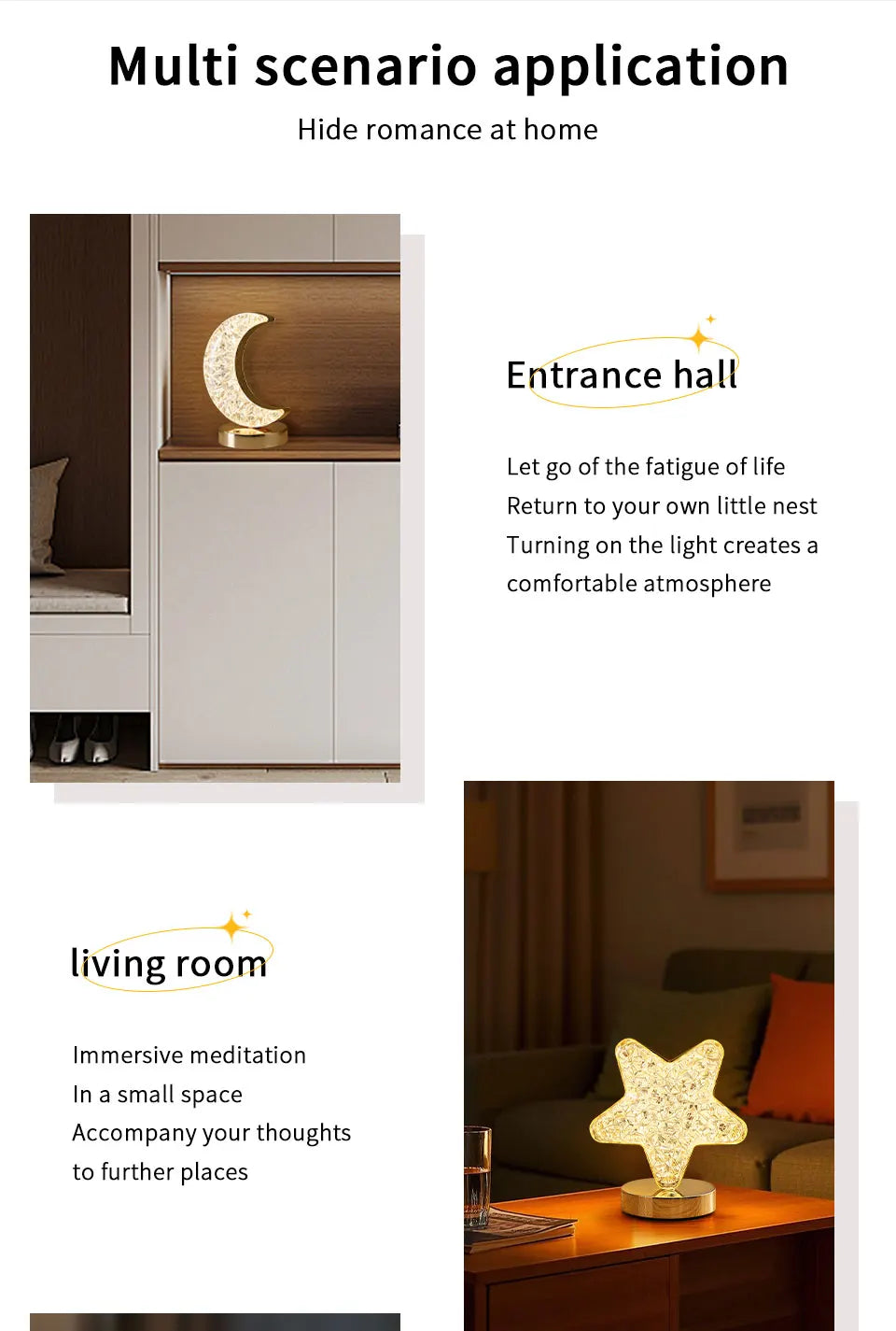 Moon Star Led Night Light Rechargeable Crystal Table Lamp Touch Switch Dimmable Ramadan Room Decor Ambient 3D Moon Lamp Eid Gift