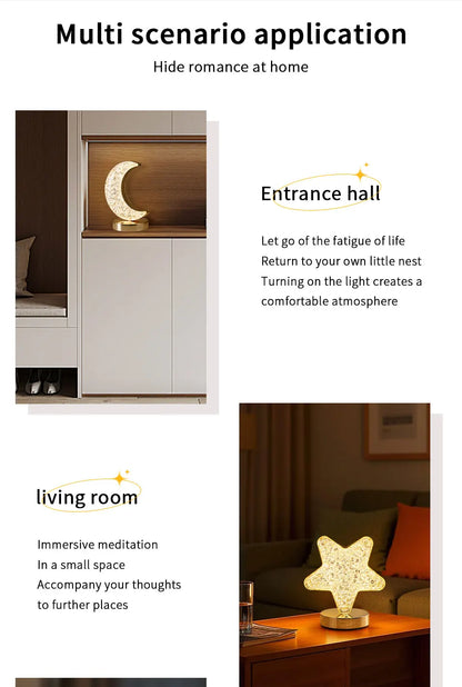 Moon Star Led Night Light Rechargeable Crystal Table Lamp Touch Switch Dimmable Ramadan Room Decor Ambient 3D Moon Lamp Eid Gift