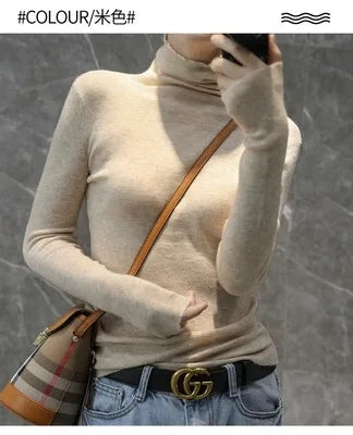 2023 New autumn/winter cashmere sweater women's turtleneck pullover ultra-thin pile neck sweater wool knit