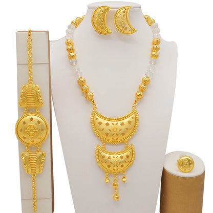 2023 Fine Jewelry Sets For Women Dubai Bridal Wedding Gifts Necklace Bracelet Earrings Ring Jewellery Set African Bead jewelry