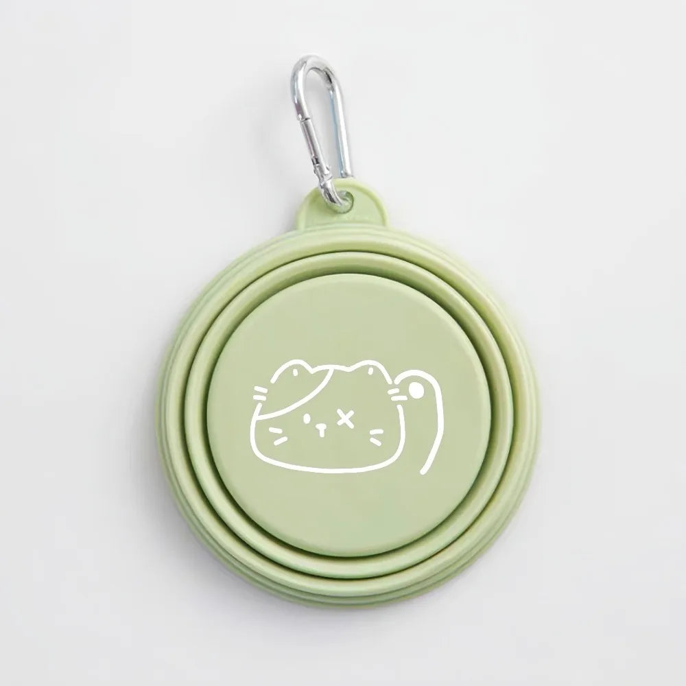 350ml Macaron Pet Bowl TPE Cartoon Pattern Puppy Feeding Bowl Collapsible with Hanging Holes Portable Pet Bowl for Dogs Cats