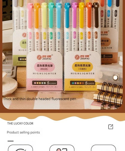 5 Colors/box Double Headed Highlighter Pen Set Fluorescent Drawing Markers Highlighters Pens Art Japanese Cute Pastel Stationery