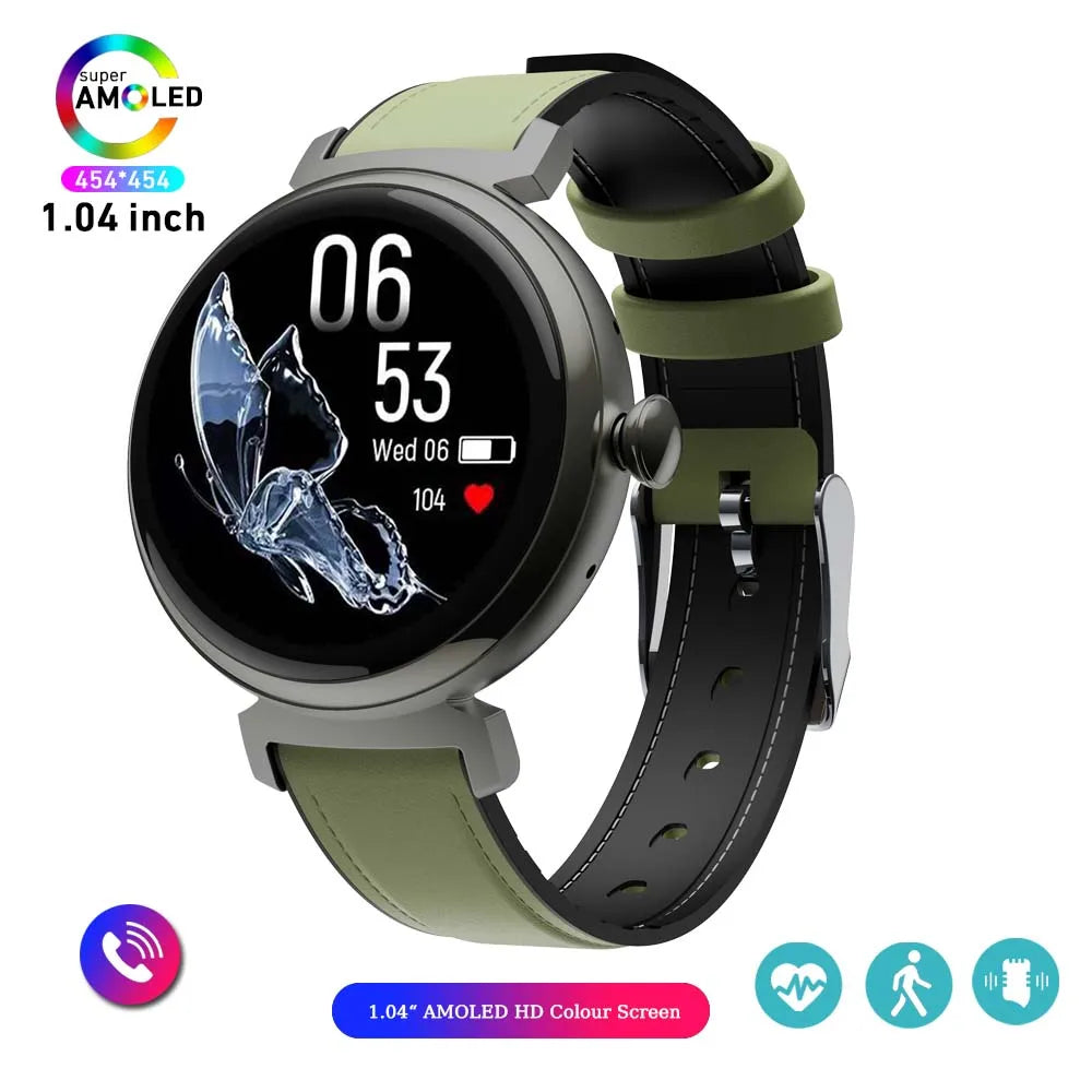 1.04 inch AMOLED Screen Fashion Ladies Smart Watch Screen Always Display Bluetooth Call Smartwatch Metal Body Small Screen Watch