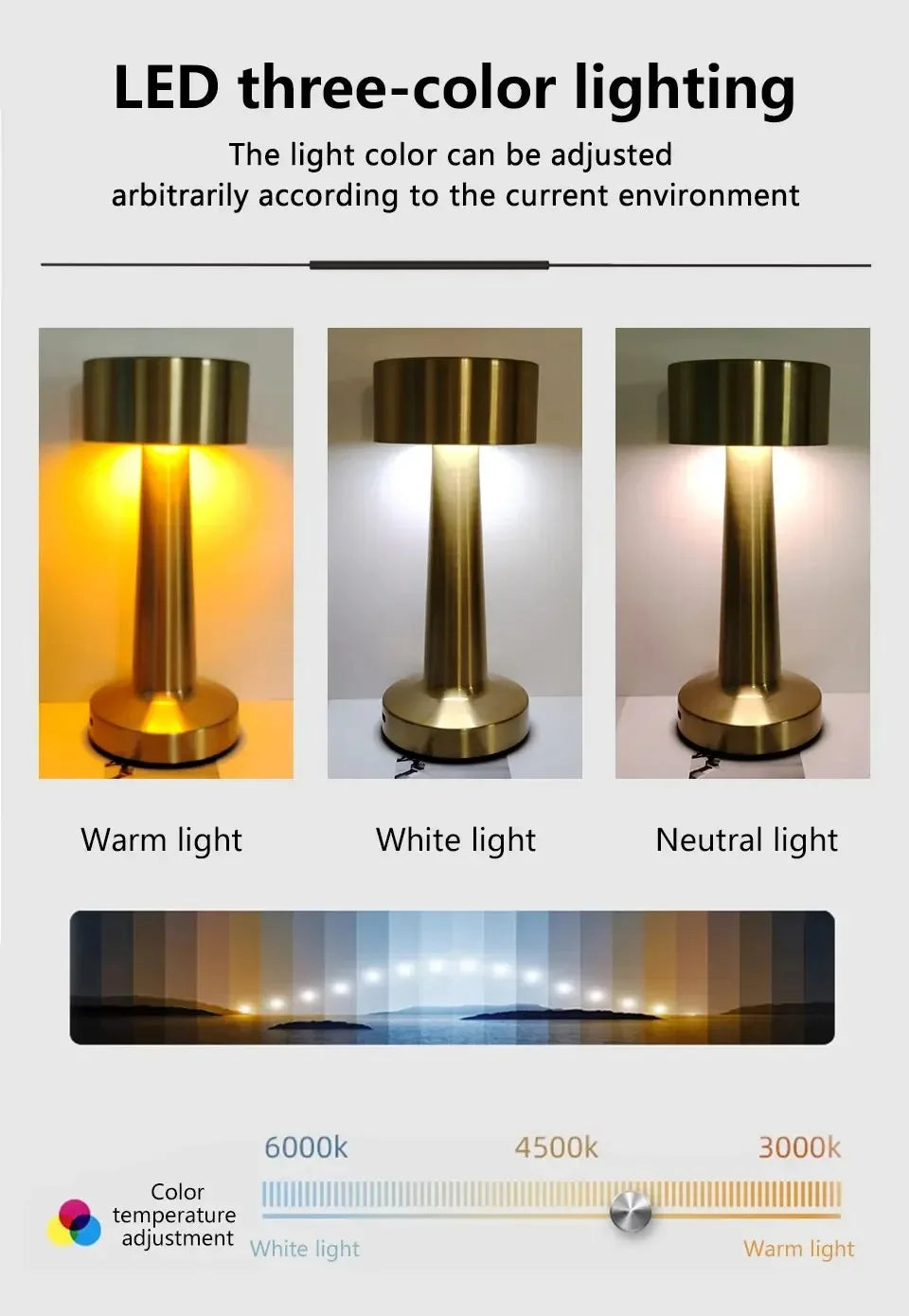 LED Table Light 3 Color Modes Retro Coffee Table Lamp with Touch Control Mushroom & Dumbbell Styles Sensor Rechargeable Night