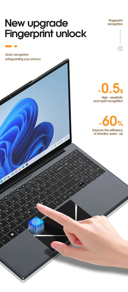 Laptop 15.6 Inch Intel N5095 Windows 10 Notebook Computer 16GB DDR4 512GB SSD 4000mAh Business Study Gaming Portable Laptop