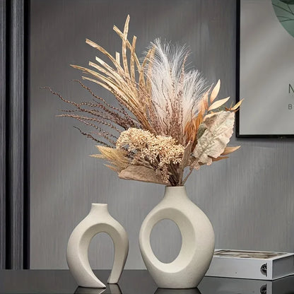 Hollow Nordic Modern Plastic Vase Set of 2 for Modern Home Decor,Modern Boho Hollow Flower Vases for Living Room Bookshelf