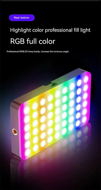 MEUYAG RGB Mini LED Video Camera Full Color Dimmable Fill Light Live Vlog Photography Photo Studio Lamp for Smartphone Selfie