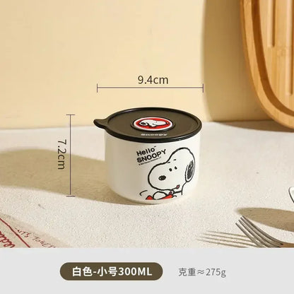 Snoopy animation peripheral cartoon safety bowl sealed ceramic box with lid can be microwaved and portable for office workers