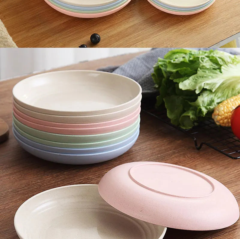 Wheat Straw Solid Color Round Plates Salad Dessert Dinner Reusable Microwave Safe Anti Fall And Shatter Plates Fruit Plate