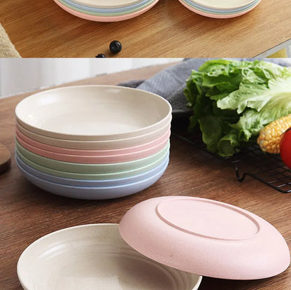 Wheat Straw Solid Color Round Plates Salad Dessert Dinner Reusable Microwave Safe Anti Fall And Shatter Plates Fruit Plate