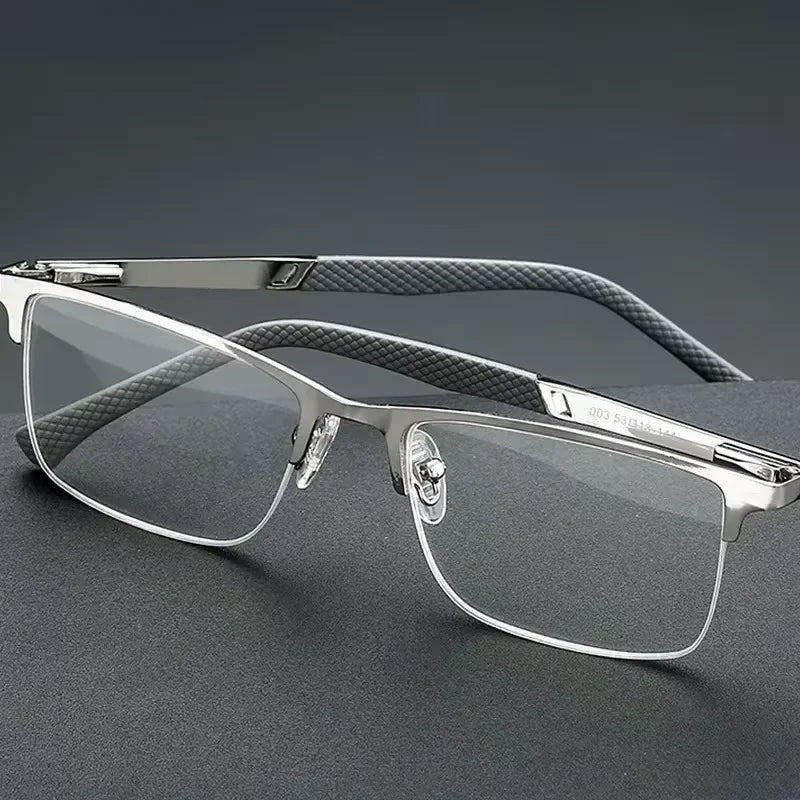 Men's Half-frame Business Reading Glasses Anti-blue Light Anti-fatigue Metal Frame Presbyopia Glasses +1.0 To +4.0