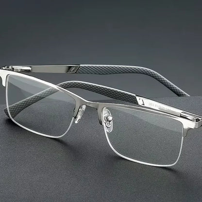 Men's Half-frame Business Reading Glasses Anti-blue Light Anti-fatigue Metal Frame Presbyopia Glasses +1.0 To +4.0