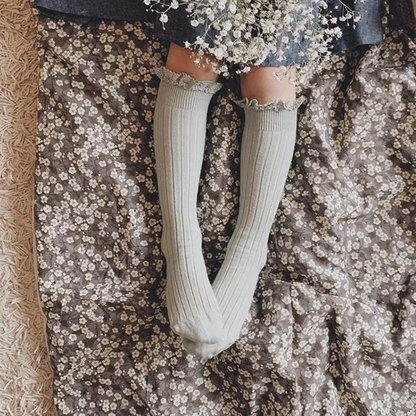Ruffle Kids Knee High Socks Baby Girls Toddlers Long Soft Cotton Sock Lace Flower Children School Uniform Socks For 0-8 Years