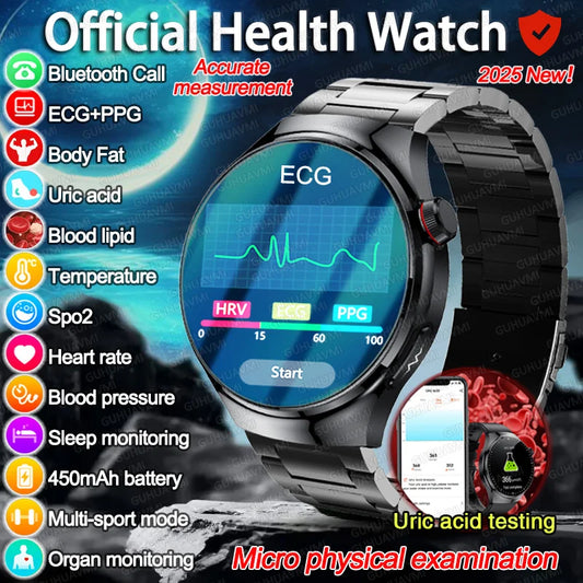 2025 For HUAWEI Precise ECG+PPG Uric acid HD Smart Watch Men Blood lipids Heart Rate Blood pressure Sport Call Health Smartwatch