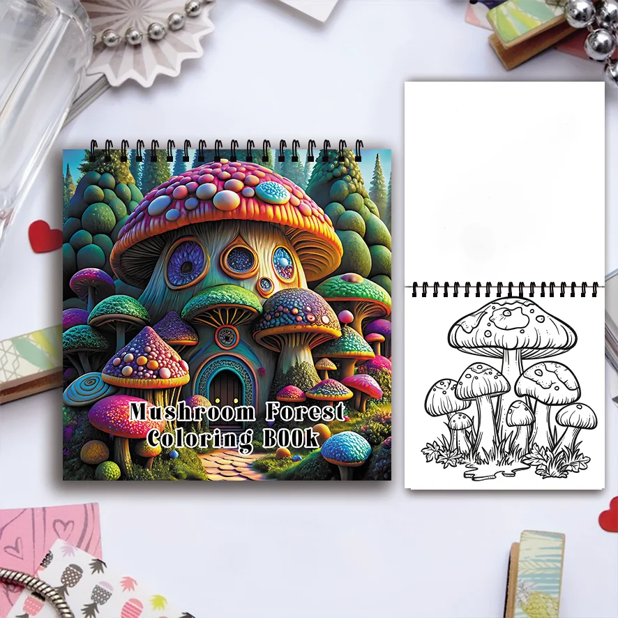 Mushroom Coloring Book - 8.27 x 8.27 inches 32 pages coloring book - ideal gift for family or friends