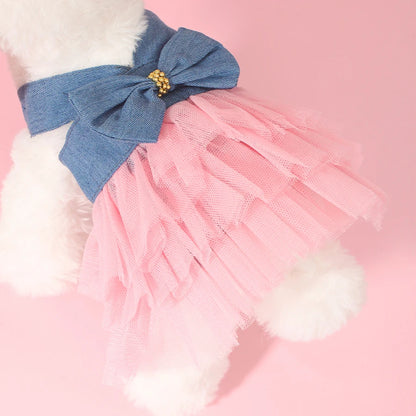 1pc Summer Pet Clothing Chihuahua Stripe Skirt Pet Lace Dress Dog Dress Lace Skirt Harness Puppy Cat Princess Apparel Cute Puppy