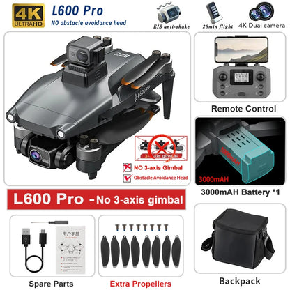 2025 New L600 PRO MAX GPS Drone 5KM 4K Professional HD Dual Camera 3-Axis Gimbal 360 Obstacle Avoidance Brushless Quadcopter Toy