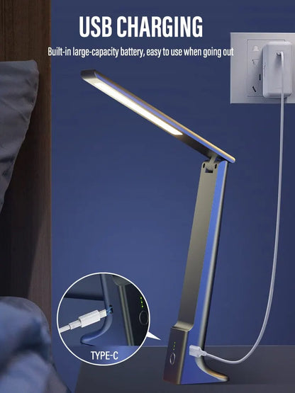 LED Folding Desk Lamp USB Charging Touch Control Dimmable Desktop Eye Protection Reading Study Office Bedroom Bedside Lamp
