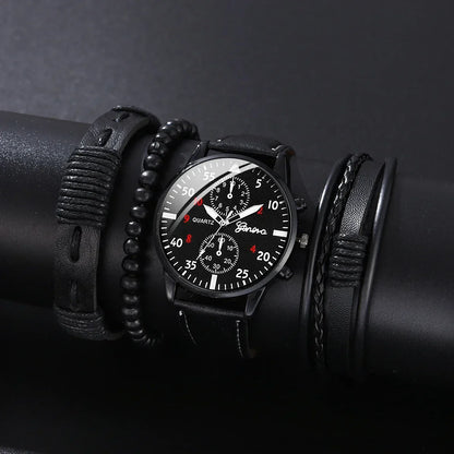 4/2/1pcs Men Sports Watches Set Man Business Quartz Wristwatch Luxury Brown Leather Bracelet Men Casual Clock Watch（NO Box）