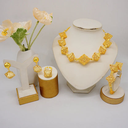 2023 Fine Jewelry Sets For Women Dubai Bridal Wedding Gifts Necklace Bracelet Earrings Ring Jewellery Set African Bead jewelry
