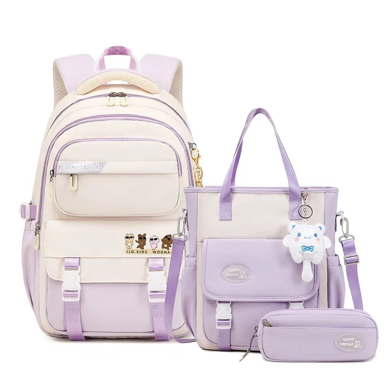 Backpack 3Pcs/Set for Girls Large Capacity Middle Schoolbag Student Schoolbag Set School Backpack Bags for Teenage Students Bag