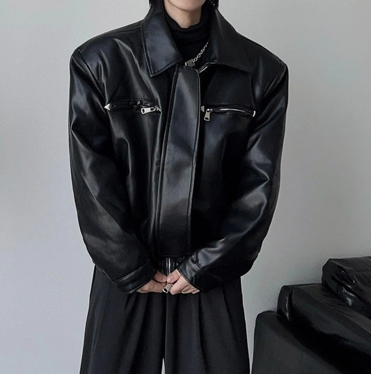 American PU Leather Coat Bomber Jacket Men Autumn Leather Jacket Men's Lapel Zipper Biker Jacket Men Clothing Coat Streetwear