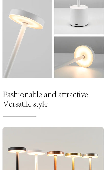USB Rechargeable LED Table Lamp Touch Switch Three Colors Metal Desk Lamp Bedside Lamp Hotel Bar Bedroom Decoration Night Light