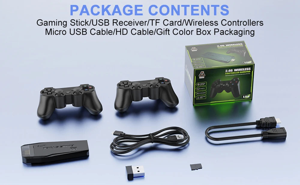 4K TV Game Stick Built-in 20000+ Games Retro Handheld Game Player NEW Video Game Console 64G 2.4G Wireless Controller Gamepad