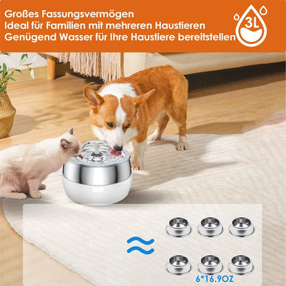 Cat Water Fountain Stainless Steel 3L Automatic Ultra Quiet Dog Water Dispenser Faucet Shape Water Fountain for Cats Dogs Bowl