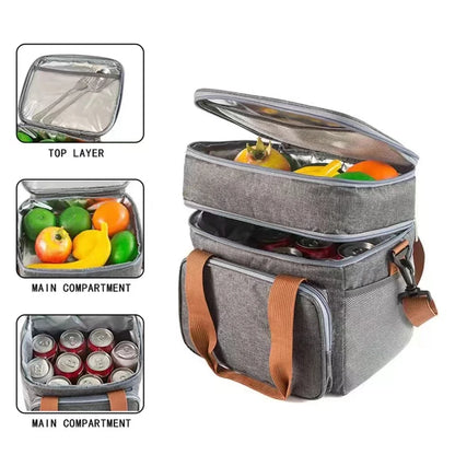 Picnic Cooler Bags Thermal Lunch Box Bag Double Layer Outdoor Camping Food Drink Ice Insulated Case Travel Storage Bags