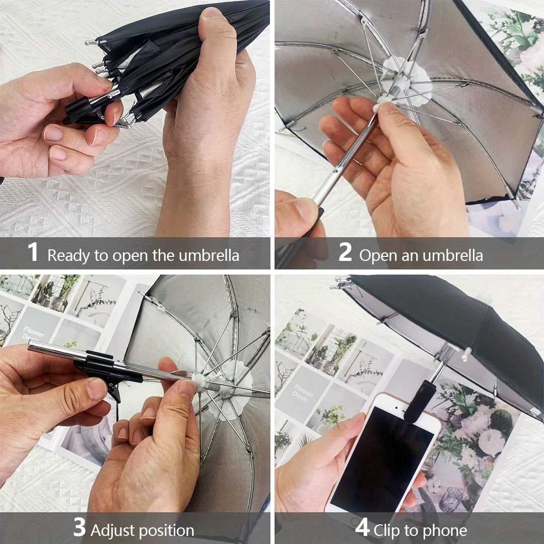 Mini Phone Sunshade Umbrella Car Accessory Motorcycle Phone Holder Cute Craft Car Decor Portable Waterproof Bracket Umbrella