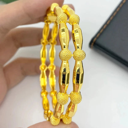 1Pcs Ethiopian Bridal Gold Color Hollow Luxury Bangles Indian Wedding Jewellery Dubai Engagement Hand Jewelry Gifts 24k New